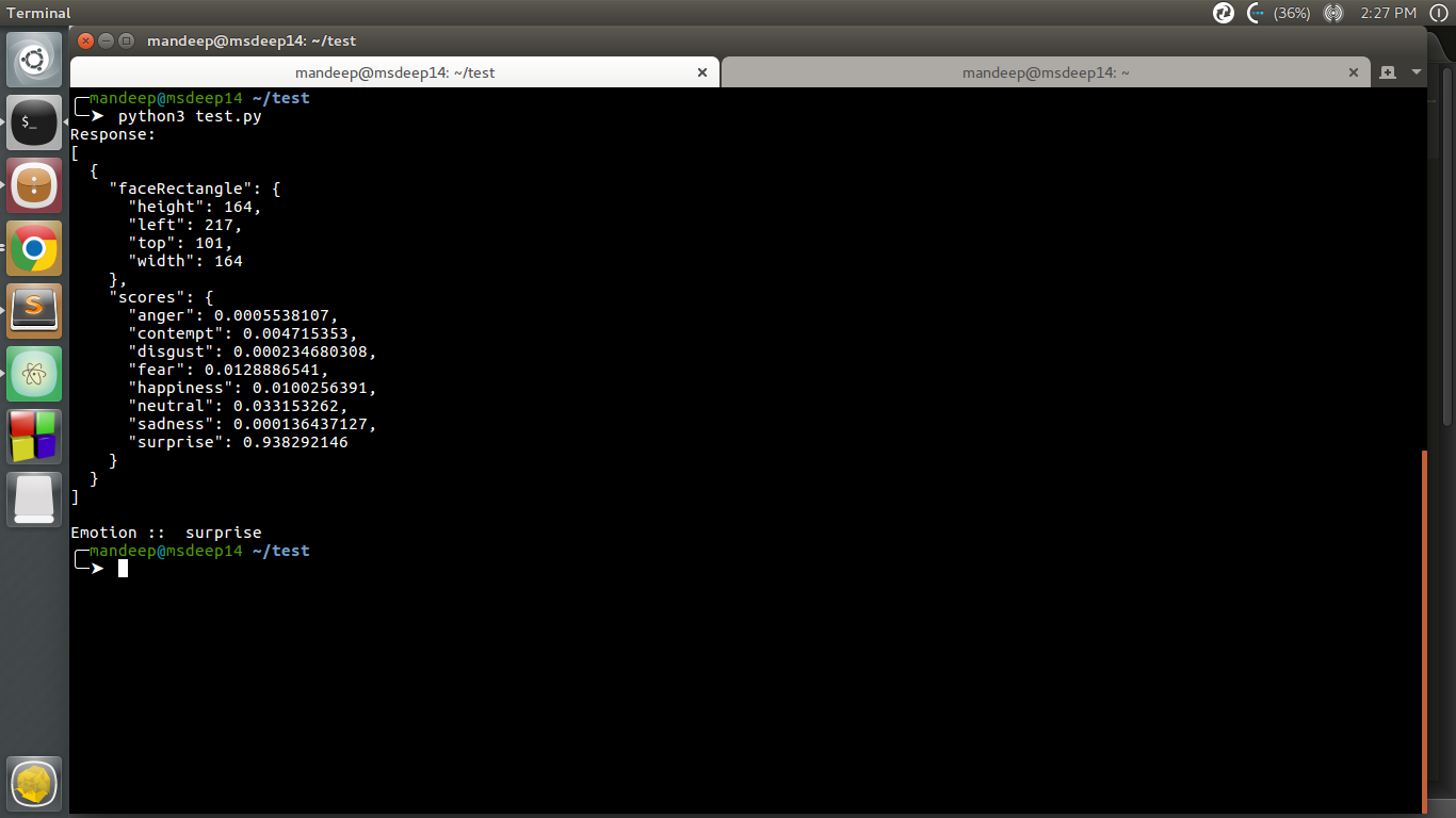output microsoft emotion api