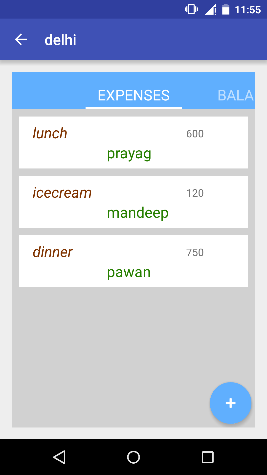 show expenses of trip
